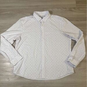 PERRY ELLIS Shirt Mens XXL White Micro Print Button Down Long Sleeve